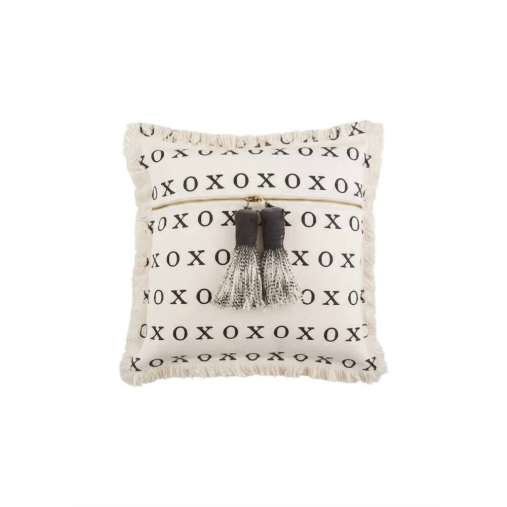 NEW MUDPIE xoxo dhurrie tassel pillow in multi